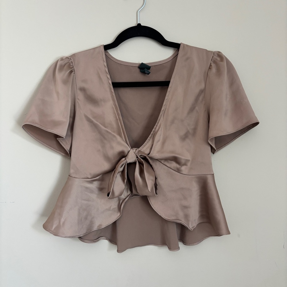 Target Pink Tie Front Peplum Blouse